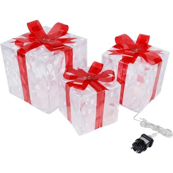 Home Christmas Lighted Boxes, Set of 3 60 LED Light Up Decor Outdoor, Light Up - Picture 14 of 16